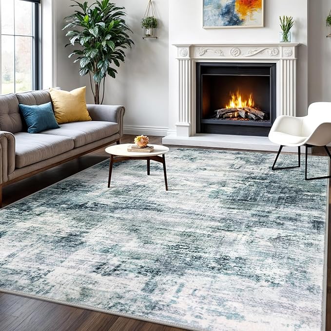 IOHOUZE Modern Abstract Area Rugs 6x9 Ft Washable Rugs for Living Room, Non Slip Dining Room Rug, Printed Faux Wool Rugs for Bedroom, Floor Carpet for Office Nursery Playroom, Sage Grey