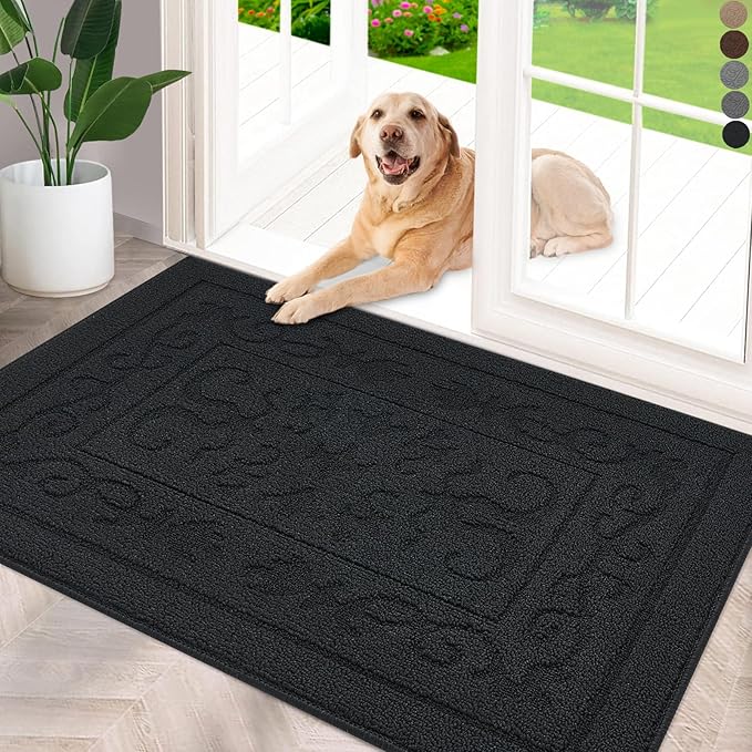 FONEYI Indoor Door Mat 24" x 36", Dirt Trapper Door Mats Non-Slip Entryway Rugs Washable, Absorbent Resist Dirt Welcome Mat, Low Profile Inside Floor Mats for Front Back Door and Entryway, Black