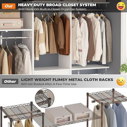 Armocity 5FT Small Closet System with 3 Fabric Drawers, 60 Inches Walk In Closet Organizer System With 3 Adjustable Shelves, Heavy Duty Clothes Rack Built-In Garment Rack, 59" L x 16" W x 71" H, White