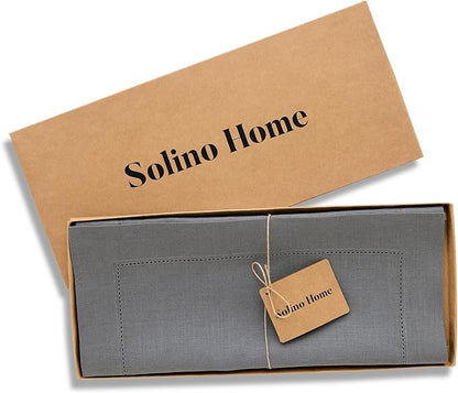 Solino Home Linen Steel Gray Table Runner 72 Inches Long - 100% Pure Linen Hemstitch Table Runner 14 x 72 Inch for Dresser, Dining - Classic Hemstitch