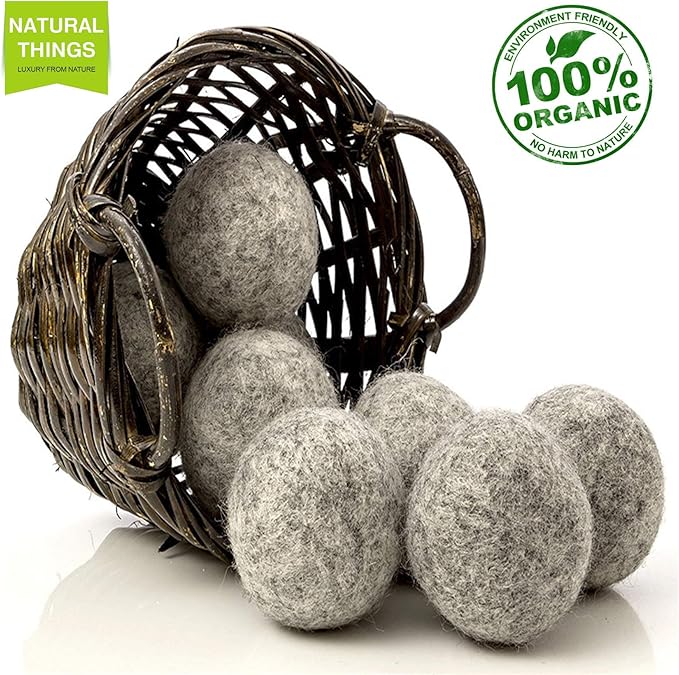 NATURAL THINGS Alpaca Wool Dryer Balls, Fabric Softener Balls, Anti Static, Reduce Energy Cost & Drying Time, Pack of 6 Made from All-Natural New Zealand Wool, Reusable, 100% Organic (XXXL)