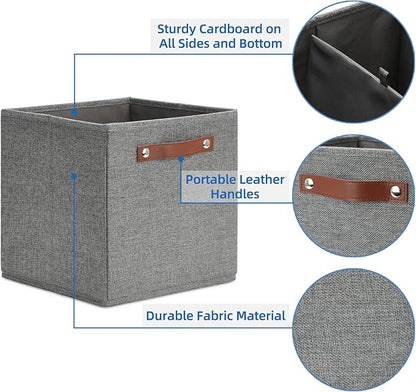 Temary 11 Inch Cube Storage Bins 4PCs Fabric Storage Cubes Storage Baskets Organizer with Handles, Foldable Baskets for Organizing Clothes, Toys, Towels (Grey, 11x11x11)