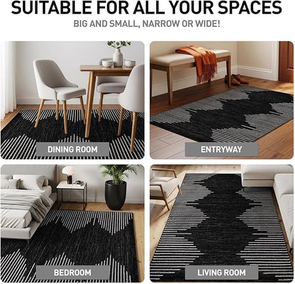 Rugshop Bohemian Stripe Stain Resistant Carpet High Traffic Living Room Kitchen Bedroom Dining Room Large Areas Basement Open Spaces Area Rug 8' x 10' Black