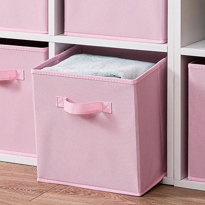 Stero Fabric Storage Bins 6 Pack Fun Colored Durable Storage Cubes with Handles Foldable Cube Baskets for Home, Kids Room, Closet and Toys Organization Pink