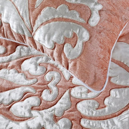 The HomeCentric Decorative Peach & Ivory King 90 x 18 inch Bed Runner with Pillow Cover, Velvet Applique Bed Scarf, Abstract Modern - Peach Elegance