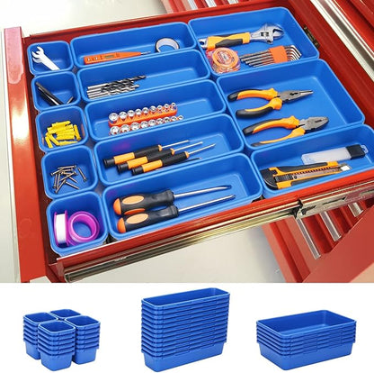 KeFanta 42 Pack Tool Box Organizer Tool Tray Dividers, Rolling Tool Chest Cart Cabinet Workbench Desk Drawer Organization and Storage for Hardware, Parts, Screws, Nuts, Small Tools Organization(Blue)