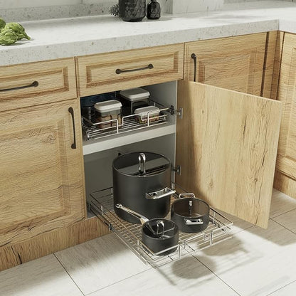 ROOMTEC Pull Out Cabinet Organizer, 1 Tier, Heavy Duty Slide Out Kitchen Cabinet Organizers, Smooth Drawer, Fits 12"+ Cabinets