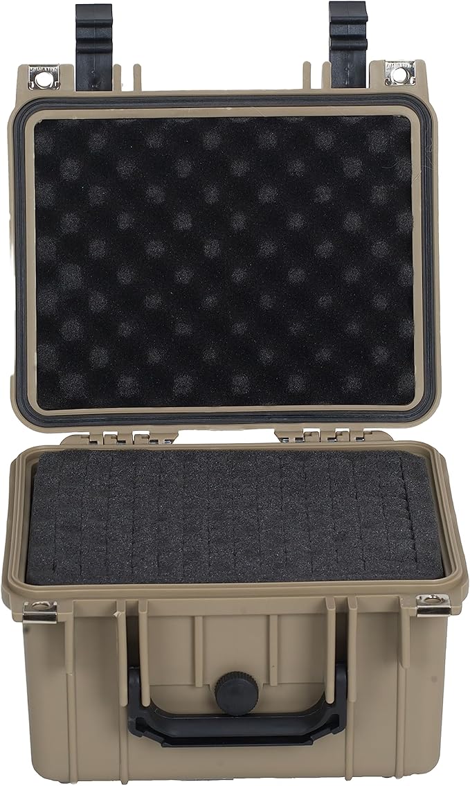 MEIJIA Portable All Weather IP67 Waterproof Camera Case,hard case with Customizable Fit Foam,Fit Use of Drones,Camera,Equipments,10.62 x9.68x6.87inches(Desert Tan)