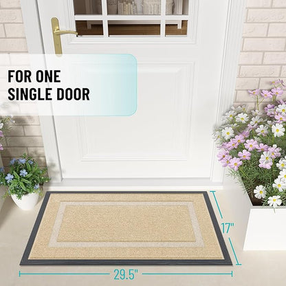 OLANLY Front Door Mat Indoor Outdoor Entrance, Waterproof All-Season, All-Weather Doormat, Sturdy Natural Rubber, Fade Resistant, Low Profile, Easy Clean Patio Porch Entryway Mat, 29.5x17, Beige