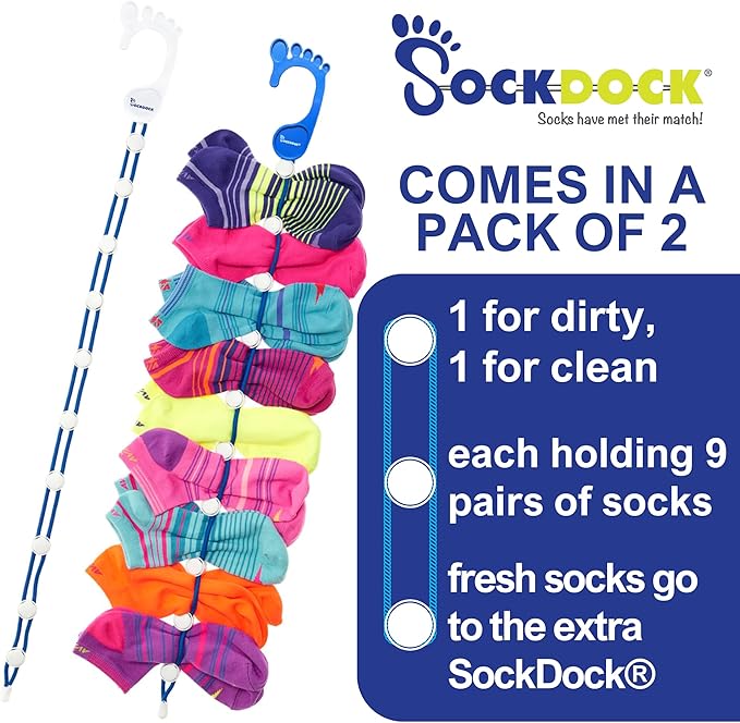 Sock Laundry Solution for Washing Drying & Storing Socks in Pairs, Clip & Hold Socks in Washer Dryer & Closet 2-Pack
