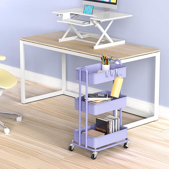 Simple Houseware 3-Tier Heavy Duty Metal Utility Rolling Cart, Purple