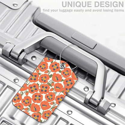 2 Pack Luggage Tags for Suitcases Orange Flowers Leather Luggage Tags Privacy Cover ID Label with Stainless Steel Loop and Address Card for Women Men Travel Bag Backpack