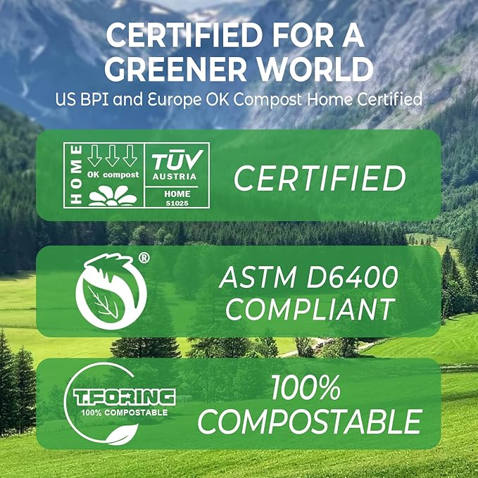 Compostable Trash Bags, 13 Gallon / 49.2 Liter, 45 Count, Extra Thick 0.9 Mil Tall Kitchen Food Scrap Bin Liners, Certified by BPI, CMA & OK compost HOME