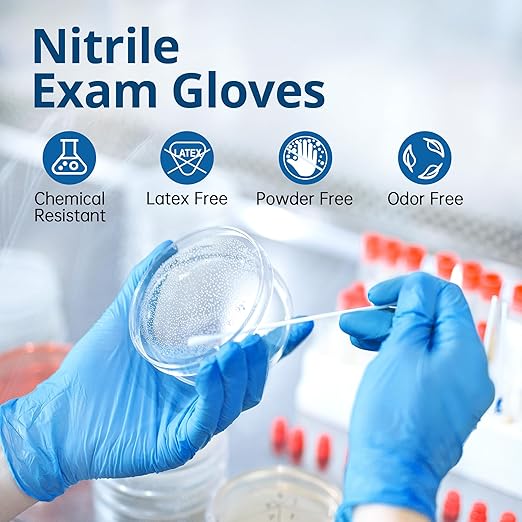 Disposable Nitrile Exam Gloves, Blue, Nitrile Gloves Disposable Latex Free, Medical Gloves, Cleaning Gloves, Food-Safe Rubber Gloves, Powder Free, Non-Sterile, 100-ct Box (Medium)