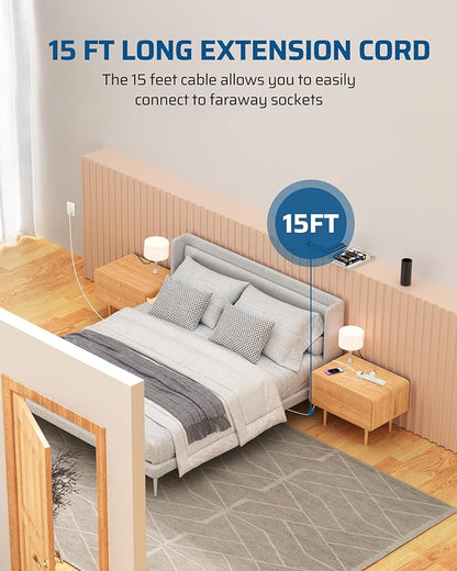 DEWENWILS 6-Outlet Power Strip Surge Protector, 15FT Long Extension Cord, Low Profile Flat Plug, 15 Amp Circuit Breaker, 500 Joules, Wall Mount, White, UL Listed