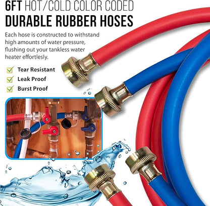 DrainX Tankless Water Heater Flushing Kit with Pump, Hoses, Descaling Powder and Measuring Bucket, All in One Complete Maintenance Solution