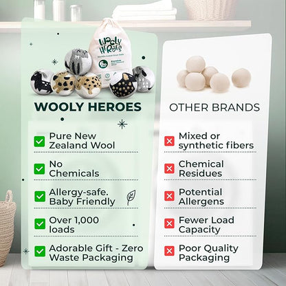 No More Dryer Sheets! Reusable Wool Dryer Balls XL 6-Pack - Reduces Static, Cuts Dry Time, & Softens Naturally