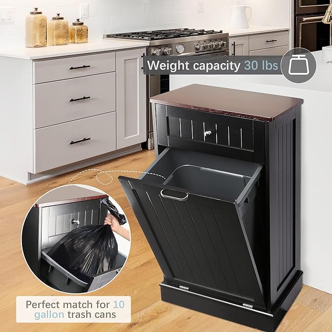 Betterhood Tilt Out Trash Cabinet 10 Gallon Wooden Free Standing Laundry Sorter Cabinet,Recycling Cabinet with Hideaway Drawer,Tilt Out Trash Cabinet Can Bin Kitchen