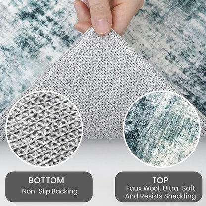 IOHOUZE Abstract Area Rugs 9x12 Ft Washable Large Rugs for Living Room, Non Slip Rubber Backed Dining Room Rug, Printed Faux Wool Rugs for Bedroom, Floor Carpet for Nursery Playroom, Sage Grey