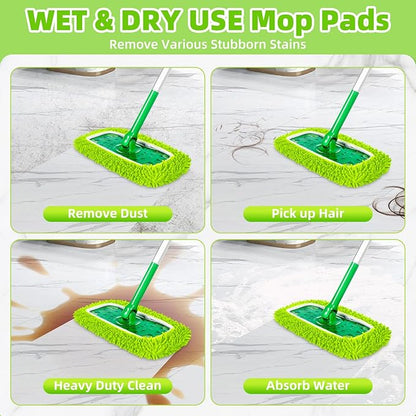 Reusable Dry Sweeping Cloths Microfiber Wet Pads Refill Compatible with Swiffer Sweeper Mop Replacement Sweeping Mopping Pad Refills for Use on All Sealed Floors - Stone, Hardwood, Laminate & Tile