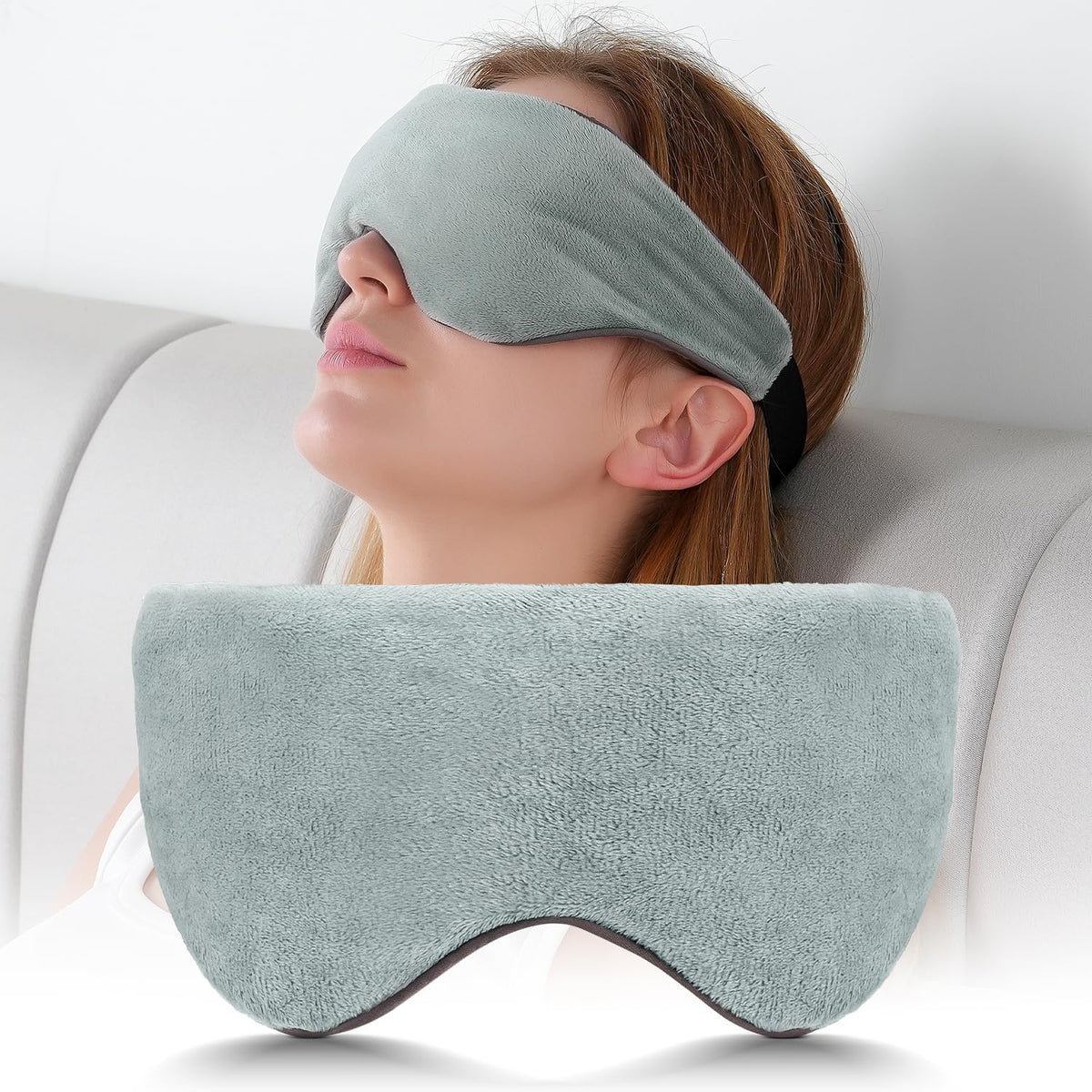 Sivio Weighted Eye Mask for Sleeping, Cooling & Cozy Reversible Blackout Sleep Mask for Women & Men, Microwave Freezable Heavy Blindfold for Migraine, Travel, Meditation, 0.55lbs, Grey