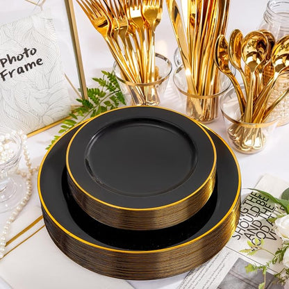 SUT 350-Piece Black and Gold Disposable Plates