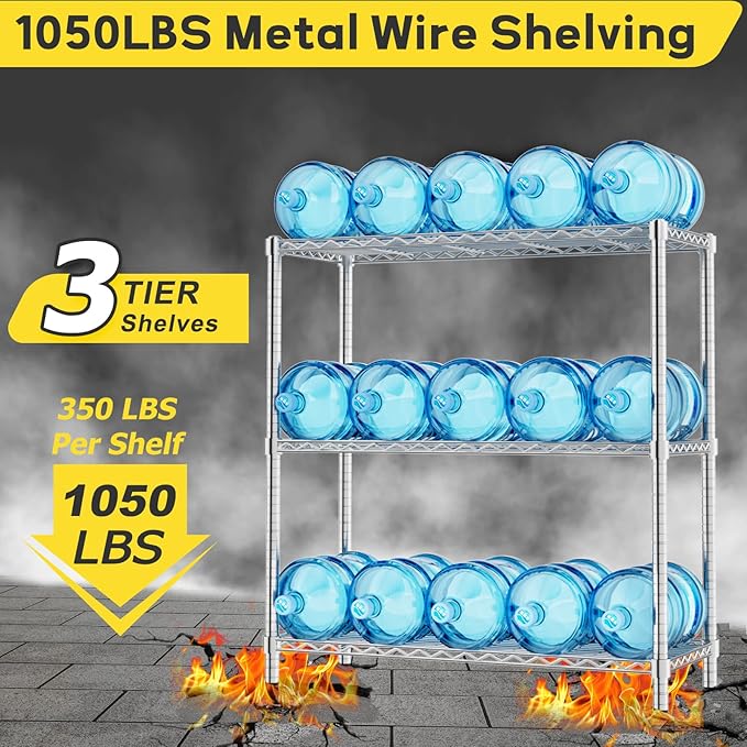 Storage Shelves, 36" L x 14" W x 36" H Heavy Duty Garage Wire Shelving Unit Loads 1050LBS, 3-Tier Adjustable Metal Industrial Utility Shelf Rack for Kitchen, Laundry Room, Basement