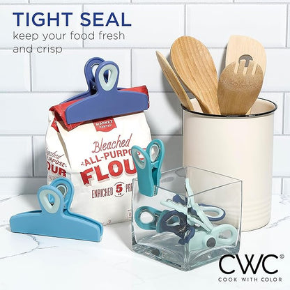 COOK WITH COLOR Bag Clips - Heavy Duty Chip Clip and Refrigerator Magnet Clips for Food Storage with Air Tight Seal Grip, Bright Blue, Pack of 8