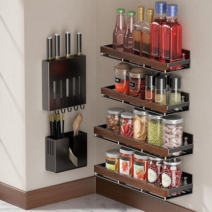 Walnut Magnetic Spice organizer for Refrigerator Wall Mount Spice Rack Magnetic Fridge Shelf Spice Jar Seasoning Organizer (4 PSC)