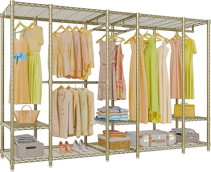 VIPEK V50 Extra Large Portable Closet Rack Bedroom Armoire Freestanding Wardrobe Closet, Heavy Duty Clothes Rack Multi-Functional Metal Clothing Rack for Hanging Clothes, Max Load 1300lbs, Gold