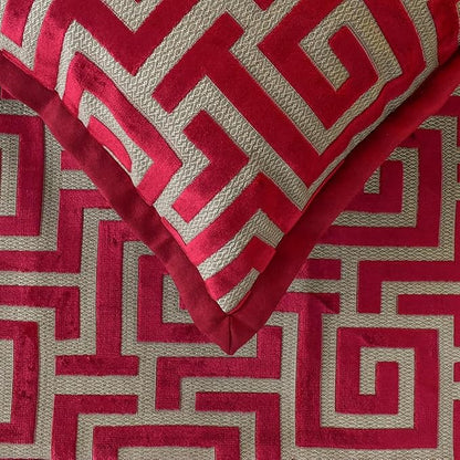 The HomeCentric King/Queen/Twin Red Decorative King 90"x18" Bed Runner with Pillow Cover, Maze Bed Scarf on Velvet Fabric - Path