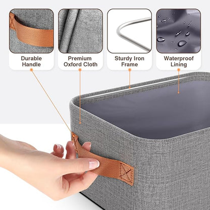 Large Storage Baskets for Shelves 3 Packs, Fabric Storage Bins for Shelves with Handles, 16.1'' L ×12.2'' W × 8.2'' H Collapsible Baskets for Organizing Clothes, Toy, Grey