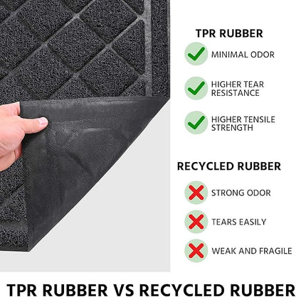 Front Door Mat Indoor Outdoor Entrance, 24" x 48" Heavy Duty All-Season All-Weather Waterproof Doormat Trap Dirt and Moisture Easy Clean Low Profile Patio Porch Entryway Mat