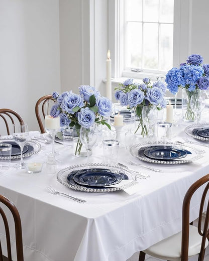 175pcs Blue and Silver Plastic Plates