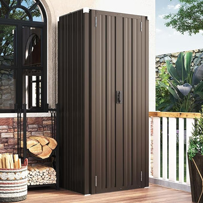 AECOJOY Outdoor Storage Cabinet Waterproof with Shelves, Vertical Tall Garden Outdoor Cabinet, Sheds & Outdoor Storage Clearance Cabinet Weatherproof for Outside in Brown