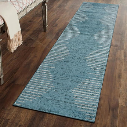 Rugshop Bohemian Stripe Stain Resistant High Traffic Living Room Kitchen Bedroom Dining Home Office Area Rug 2' x 7' Blue