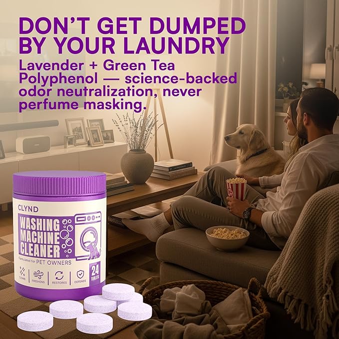 Washing Machine Cleaner Tablets 24 Pack for HE Front Load, Top Load Washing Machine Cleaning Tablets Descaler and Deodorizer, Formulated for Pet Owners, 1 Year Supply Laundry Washer Cleaner