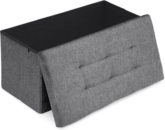 Athena Collection 30" Storage Ottoman Bench Folding Bench with 90L Hidden Storage, Large End of Bed Bench Linen Foot Rest Stool Chest with Flipping Lid for Living Room, Bedroom, Entryway, Dark Gray