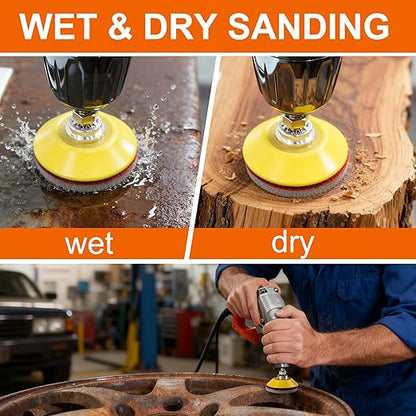 64 PCS 2 Inch Sanding Disc Pad,Hook and Loop Sanding Pads 180 to 3000 Wet Dry Sponge Sandpaper with 1/4” Shank for Drill Sanding Grinder Rotary Tools Curved Surface Polishing and Sanding