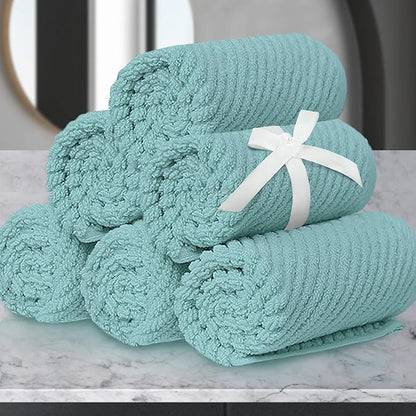 Wash Cloths for Your Face, 6 Pack Large 13"x13" - 100% Cotton | Lightweight | Thick | Quick Dry | Soft | Absorbent, Luxury Facial Towels, Hand Towels for Shower, Bathroom Essentials, Aqua Teal