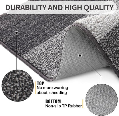 Kitinjoy Indoor Outdoor Door Mat, 32x20 Non-Slip Absorbent Dirt Trapper, Low-Profile Washable Inside Entrance Front Floor Mat, Sturdy Soft Entry Doormats for Entryway, Grey