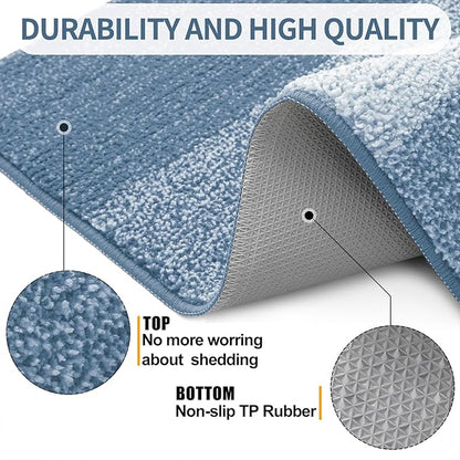 Kitinjoy Indoor Outdoor Door Mat, 59x36 Non-Slip Absorbent Dirt Trapper, Low-Profile Washable Inside Entrance Front Floor Mat, Sturdy Soft Entry Doormats for Entryway, Light Blue