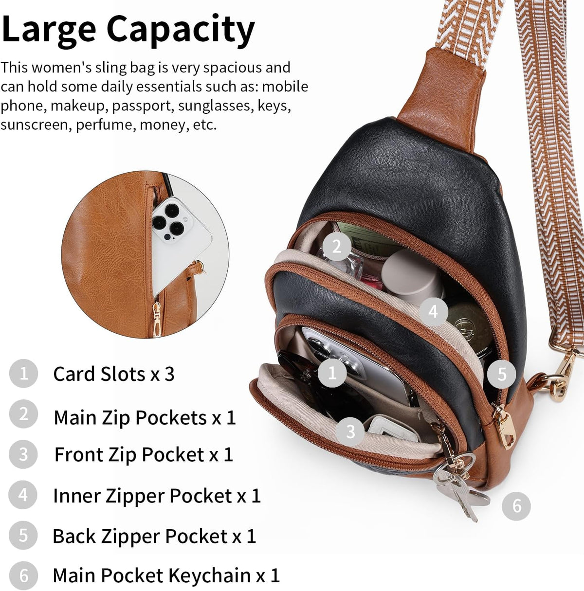 Crossbody Bags for Women Anti Theft Small Sling Handbag with Zipper Lock Vegan Leather RFID Blocking Chest Pure