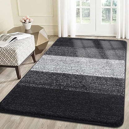 Kitinjoy Indoor Outdoor Door Mat, 59x36 Non-Slip Absorbent Dirt Trapper, Low-Profile Washable Inside Entrance Front Floor Mat, Sturdy Soft Entry Doormats for Entryway, Black