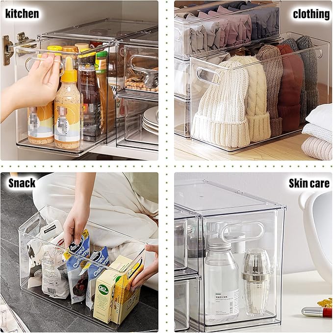 shopwithgreen Refrigerator Organizer and Storage Bins with Pull-out Drawer, Stackable Clear Fridge Drawer Organizer with Handle Design, Plastic Kitchen Pantry Storage Containers, 1Pack, 9.5QT