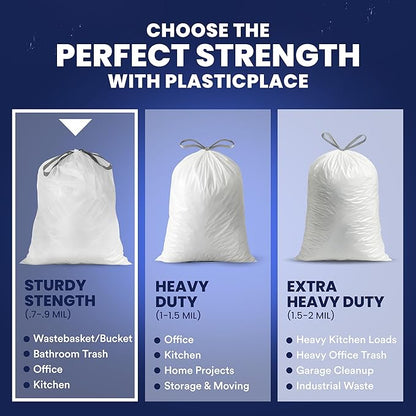 Plasticplace 4 - 6 Gallon White Drawstring Bags, 100% Prime Material, 17x20, 0.7 Mil, 200/Case