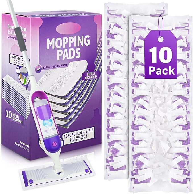 Mop Pads Refills for Swiffer Power Mop: 10 Pcs Wet Dry Disposable Pad for Multi-Surface Floor Cleaning - Mopping Replacement for Tile Hardwood - Sweeping Cloths for Home Kichen