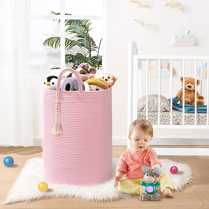 Woven Laundry Basket for Clothes, 65L Large Rectangle Laundry Hampers, Nursery Storage Basket for Toys, Tall Dirty Clothes Hamper for Bedroom Aesthetic, Bathroom, Laundry Room