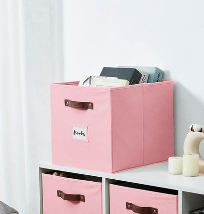 DECOMOMO Storage Baskets, 13x15x13 Storage Cube Bins with Labels for Organizing Shelves Kallax (Kallax / 4pcs, Pink)