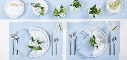 Solino Home Linen Sky Blue Table Runner 132 Inches Long - 100% Pure Linen Extra Long Table Runner 14 x 132 Inch for Christmas, New Year - Classic Hemstitch